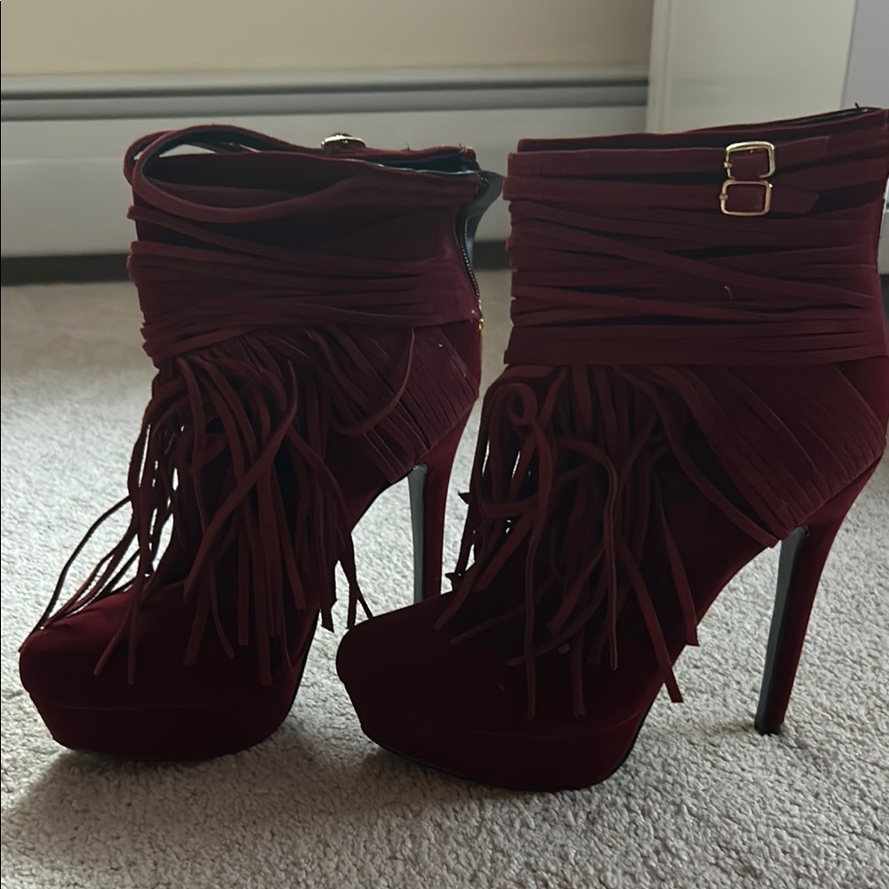 Colin Stuart Red Heeled Boots with Fringe